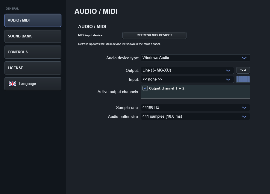 Ajustes de audio y MIDI de Stage Arranger
